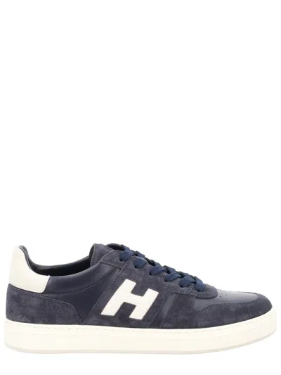 Hogan Blue H-tv Suede Panel Sneakers In Black