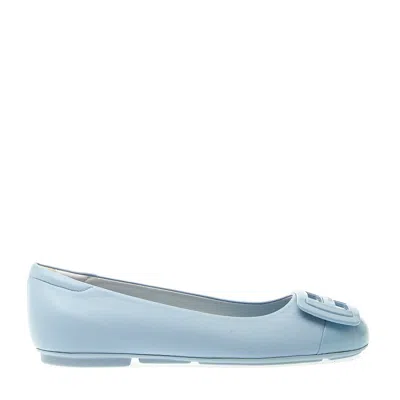 Hogan Blue Leather Ballerina In White