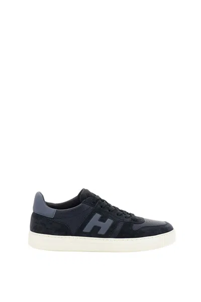 Hogan Blue Leather Suede Inserts Sneakers In Black