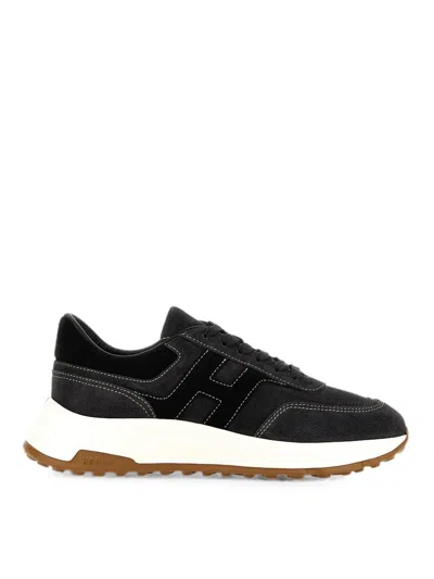Hogan Blue Multilayer Suede Sneakers In Animal Print