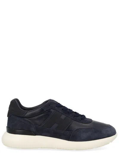 Hogan Blue Suede Sneaker Calfskin Mutton Sneakers In Black