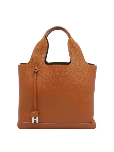 Hogan Logo Shopping Bag In Brown