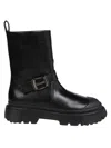 Hogan H619 Leather Biker Boots In Black