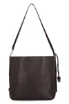 Hogan Rectangular Dark Brown Leather Shoulder Bag With Tab Closure In Brown