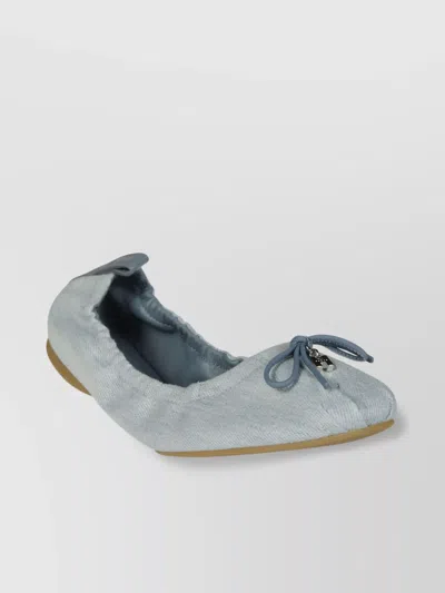 Hogan Bow Trim Flat Ballerina Shoes In Light Blue