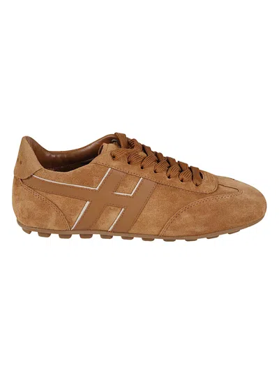 Hogan Brown H693 Calf Leather Low-profile Sneakers In Multi
