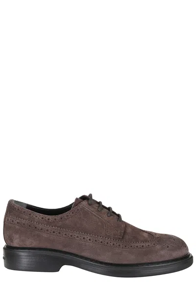Hogan Brown H704 Perforated Embellishments Suede Brogues In Multi