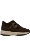 Hogan Interactive Suede Sneakers With Rhinestones Shoes In Brown