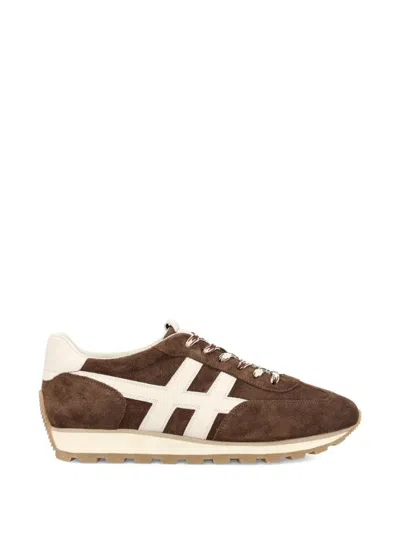 Hogan H701 Suede Sneakers Round Toe Design In Brown