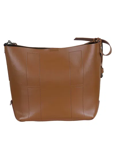 Hogan Brown Leather Hobo Bag With Design