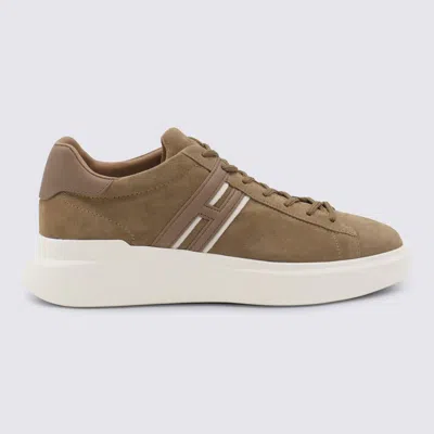 Hogan Brown Leather Sneakers In Beige