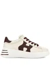 Hogan H564 Ivory Leather Low-top Sneakers In Burgundy