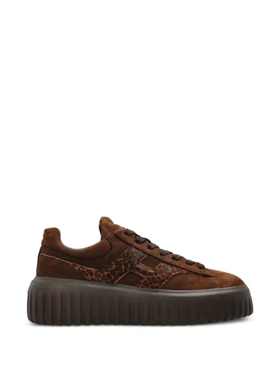 Hogan Sports Shoes On H-stripes Platform In Brown