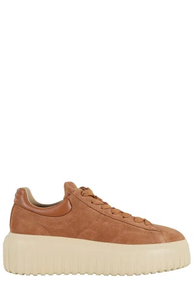 HOGAN BROWN SUEDE SNEAKERS WITH SMOOTH LEATHER HEEL