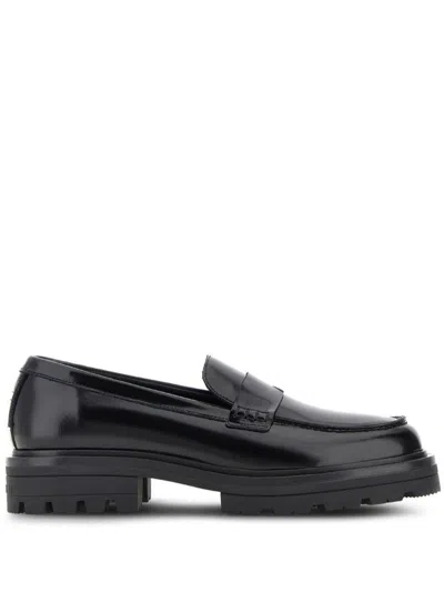 Hogan Brushed Finish Loafers Shoes In Black