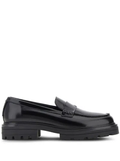 Hogan Brushed Finish Loafers Shoes In Black
