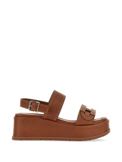 Hogan Buckle Leather Sandals In Brown