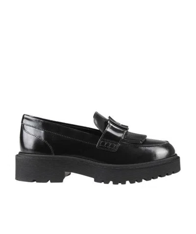 Hogan Buckle-strap Leather Loafers In Black