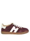 Hogan Burgundy Suede Low-top Sneakers With Contrasting Logo In White