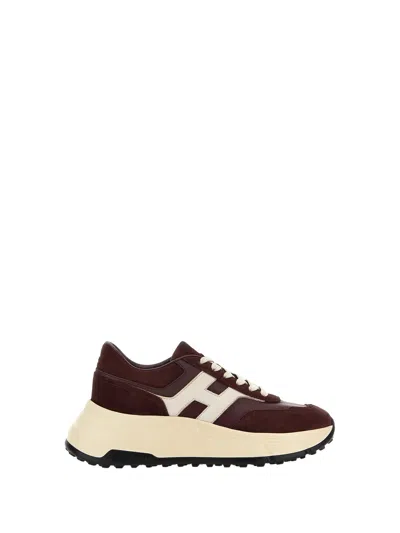 Hogan Burgundy Suede Sneakers In Brown