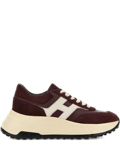 Hogan Burgundy Suede Sneakers With Cream Accents In White
