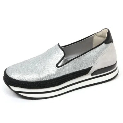 Pre-owned Hogan C7978 Mocassino Donna  H222 Sneaker Pantofola Argento/nero Shoes Woman In Silver