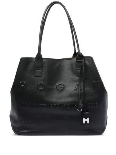 Hogan Calf Leather  Shopper Bag In Black