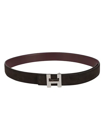 Hogan Calf Leather Silver-tone Buckle Belt In Multi