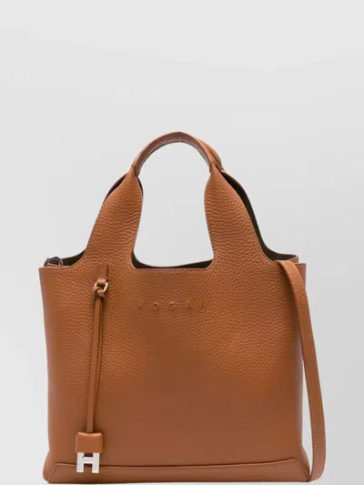 Hogan Calf Leather Tote Bag With Shoulder Strap In Brown