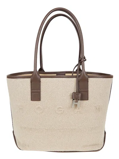 Hogan Canvas And Leather Tote Bag With Embossed Logo In Multi