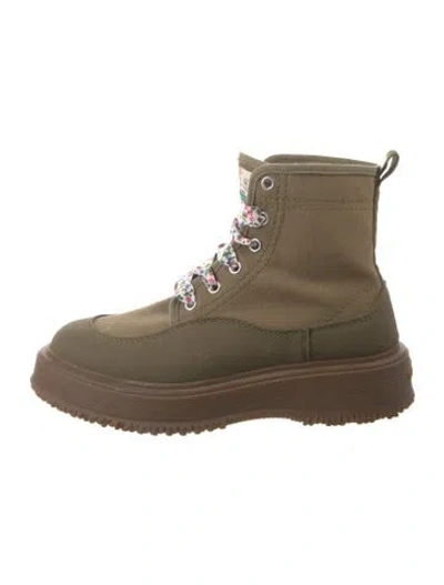 Pre-owned Hogan Canvas Colorblock Pattern Combat Boots In Green