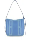 Hogan Cognac Blue Calf Leather Shoulder Bag