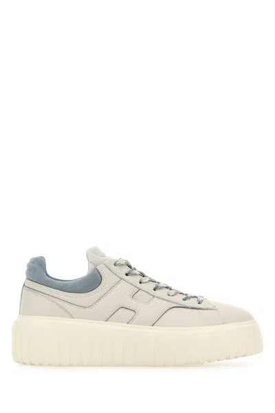 Hogan White And Light Blue Leather Sneakers In Yellow