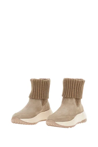 Hogan Chelsea Boots With Ribbed Wool-blend Knit Shaft In Neutral