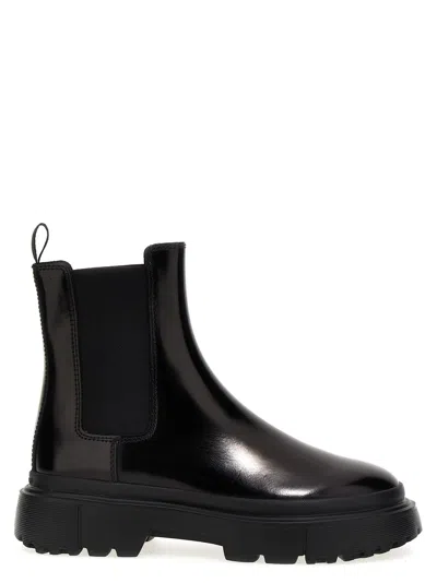Hogan Chelsea Leather Ankle Boots In Nero