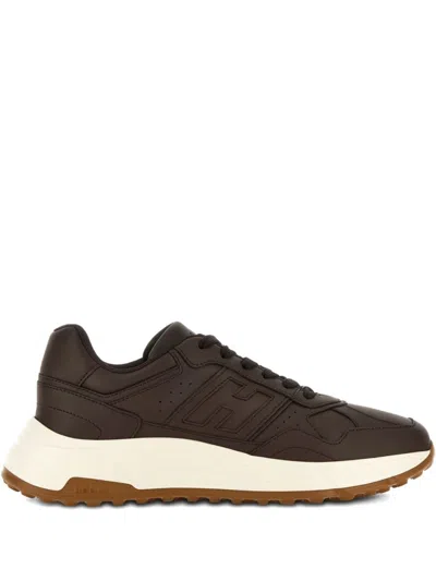 Hogan Chocolate Brown Leather Lace-up Sneakers