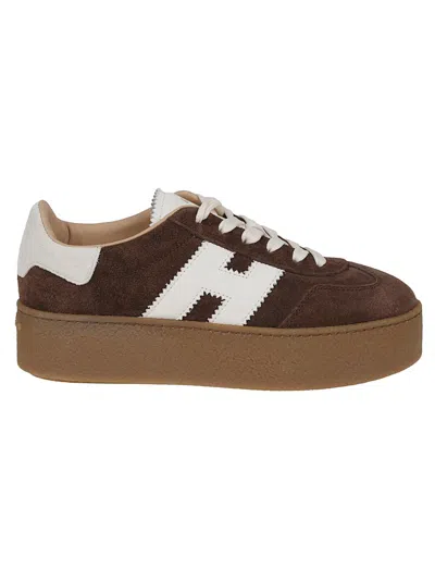 Hogan Chocolate Brown Suede Platform Sneakers With Lace-up Closure And H Logo Detail