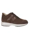 Hogan Chocolate Suede Sneakers With Rhinestone Logo In Multi