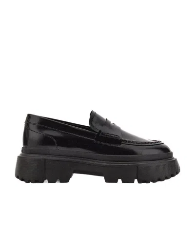 Hogan Chunky Leather Loafers In Black