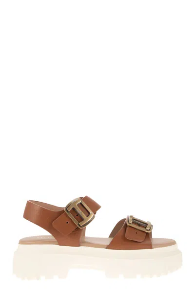 Hogan Chunky Lug Sole Strappy Sandals For Women In Brown