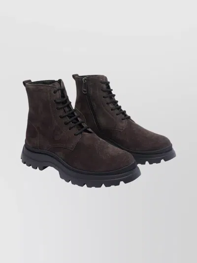 HOGAN CHUNKY SOLE LACE-UP SUEDE ANKLE BOOTS