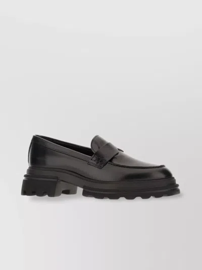 Hogan Chunky Sole Loafers With Smooth Leather Construction In Black