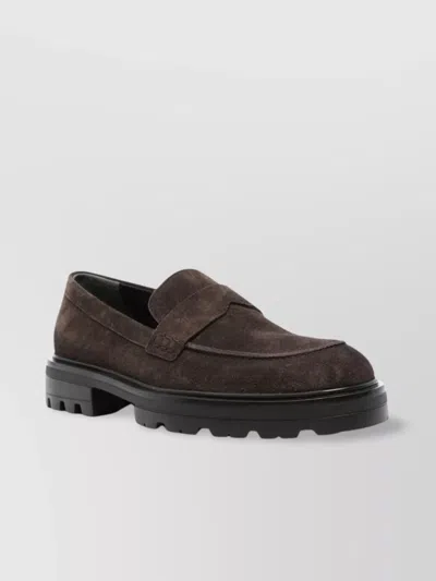 Hogan Chunky Sole Round Toe Suede Finish Loafers In Brown
