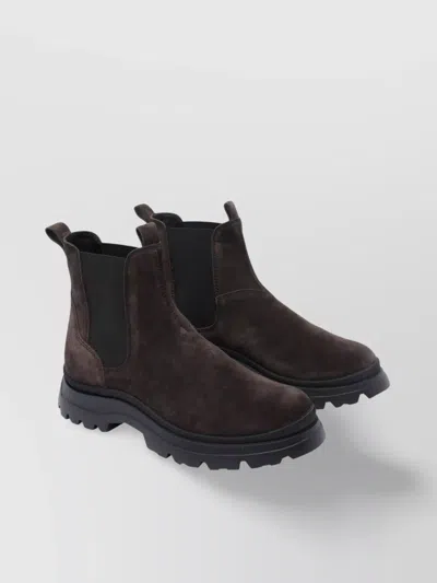 HOGAN CHUNKY SOLE SUEDE ANKLE BOOTS
