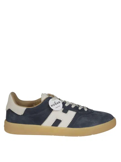 Hogan Classic Low-top Suede Sneakers With Contrasting Logo In Blue