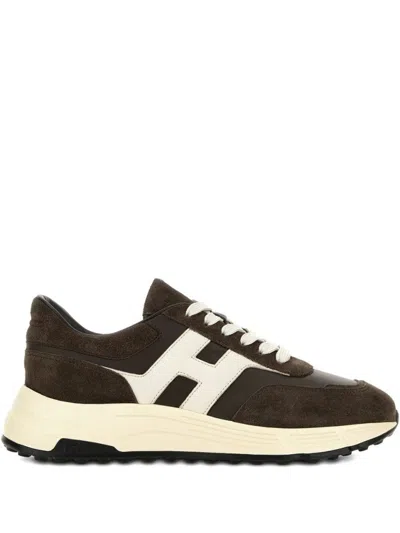 HOGAN COFFEE BROWN LEATHER SNEAKERS WITH MEMORY FOAM INSOLE