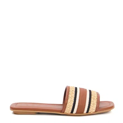 Hogan Cognac Leather Raffia Slipper In Neutrals