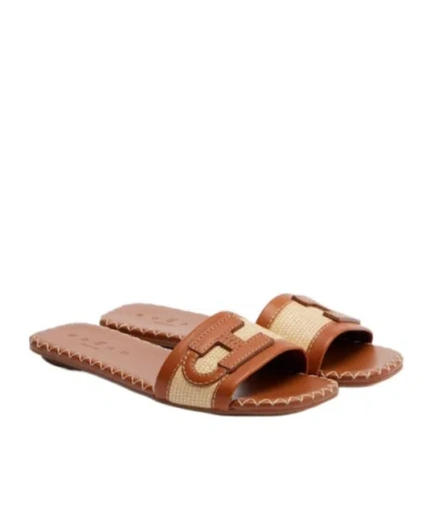 Hogan Comfortable Slide Sandals In Brown