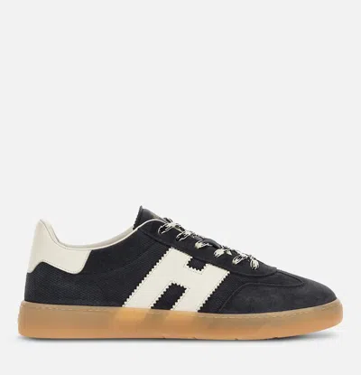 Hogan Navy Suede Leather H Sneakers In Black
