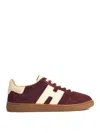Hogan Burgundy Suede Low-top Sneakers With Contrasting Logo In Multi